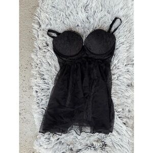Victoria's Secret Black Mesh‎ Lace Babydoll Lingerie Teddy